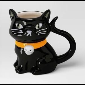 Hyde & Eek Boutique Black Cat Ceramic Mug with Orange Collar-NWT